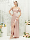 Dusty Pink Satin Convertible Slit Off-Shoulder Pleated Cowl Neck Strapless Adjustable Straps Bridesmaid Dress Mina from NZBridal