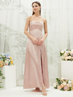 Dusty Pink Satin Convertible Slit Off-Shoulder Pleated Cowl Neck Strapless Adjustable Straps Bridesmaid Dress Mina from NZ Bridal