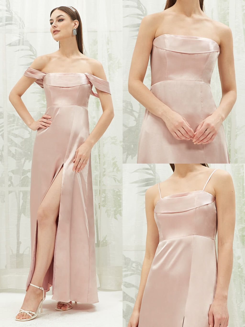 Dusty Pink Satin Convertible Slit Bridesmaid Dress Mina Jesse 