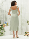 Sage Green Silk Satin Spaghetti Straps Midi Length A Line Square Neckline Elegant Bridesmaid Dress  for Women from the NZ Bridal Eugenia