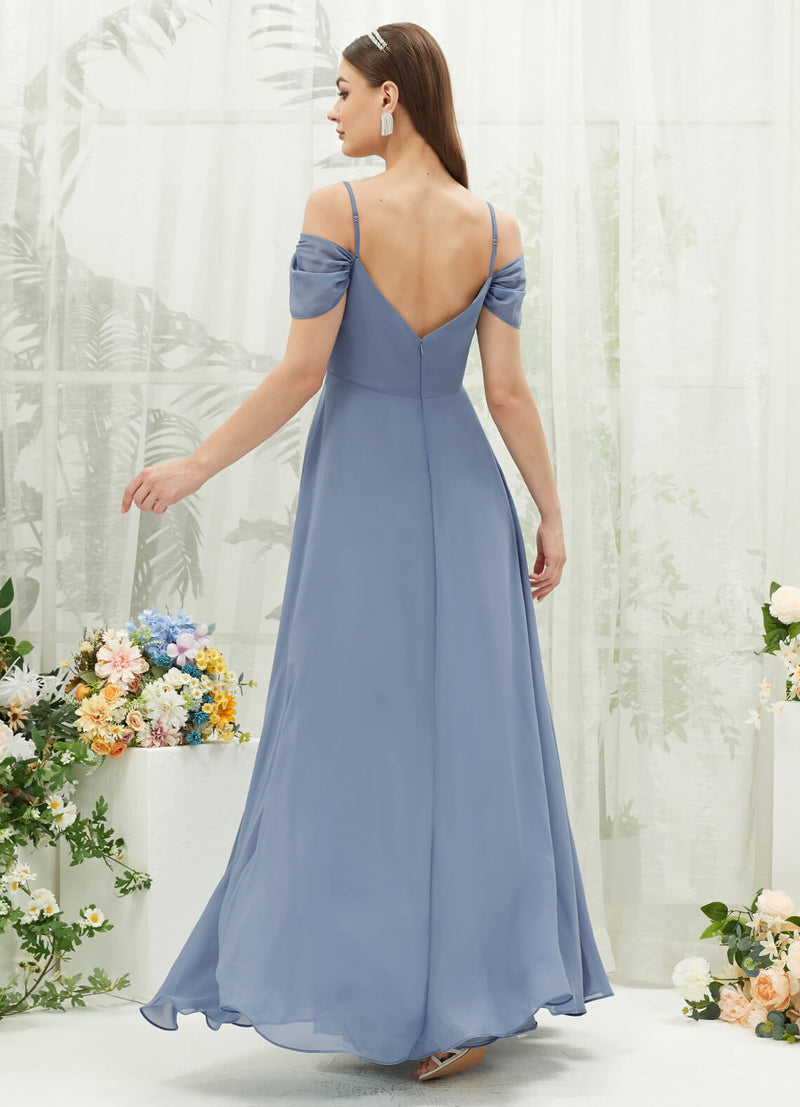 Slate Blue Chiffon Cold Shoulder Sweetheart Bridesmaid Dress Pocket NZ Bridal Slate Blue Chiffon Cold Shoulder Sweetheart Bridesmaid Dress Pocket NZ Bridal