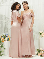 Blush Satin Flutter Sleeve Bridesmaid Dress Jesse Mina