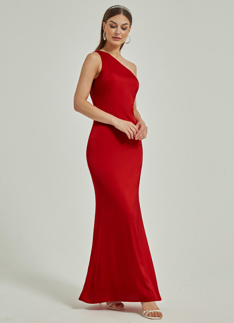 Backless one shoulder flowy slit party gown - Cameo Outfits
