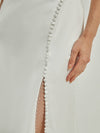 Sheath Button Leg Slit V-Back Wedding Dress with Train - Emilia
