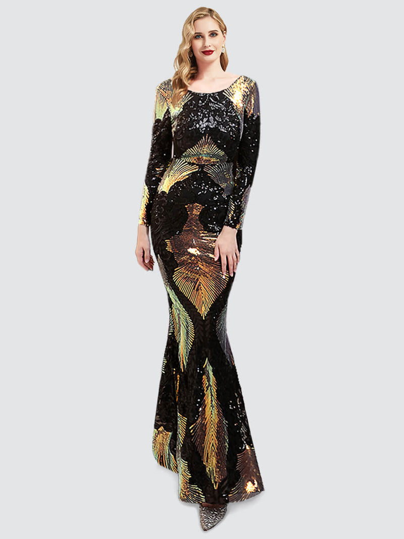 Black Sequin Prom Dress Long Sleeves 023JQ Madison NZ Bridal a