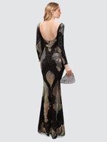 Black Sequin Prom Dress Long Sleeves 023JQ Madison NZ Bridal b