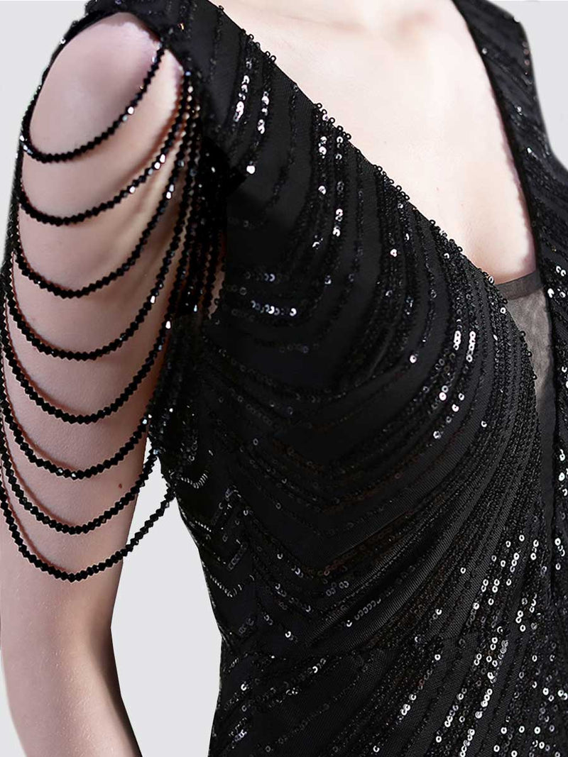Black Tassel Sleeves Sequin Prom Dress 18691yey Camilla NZ Bridal detail1