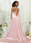 Blush Cowl Neck Slit Satin bridesmaid dresses XC30113 Juliet NZ Bridal  b