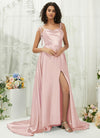 Blush Cowl Neck Slit Satin bridesmaid dresses XC30113 Juliet NZ Bridal  c