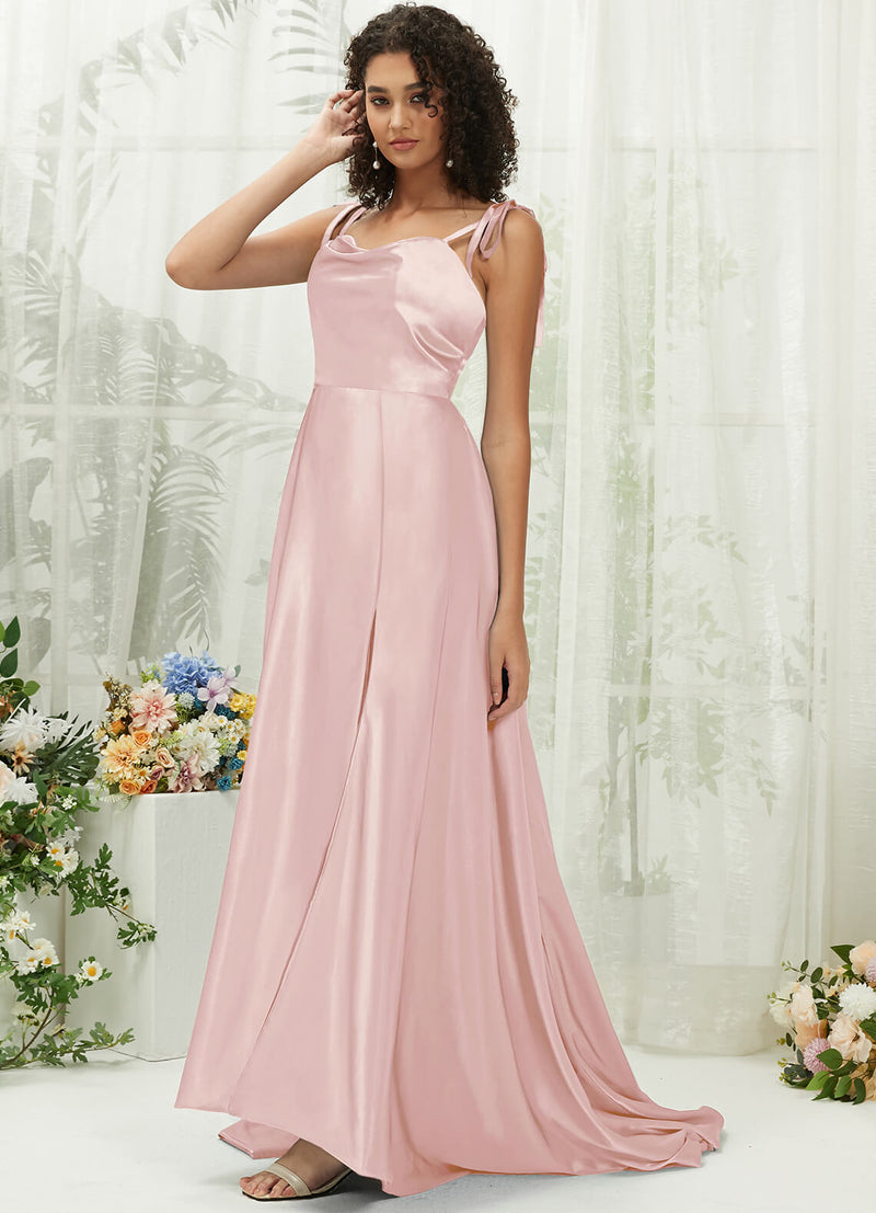 Blush Cowl Neck Slit Satin bridesmaid dresses XC30113 Juliet NZ Bridal  d