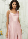 Blush Cowl Neck Slit Satin bridesmaid dresses XC30113 Juliet NZ Bridal  detail1