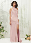 Blush Halter Slit Satin bridesmaid dresses NZ Bridal R30517 Athena c