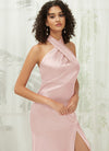 Blush Halter Slit Satin bridesmaid dresses NZ Bridal R30517 Athena detail1