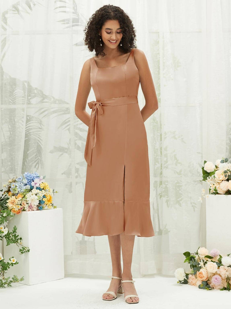 Bronzer Tea Length Satin bridesmaid dresses BG30215 Eugenia NZ Bridal a