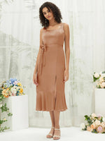 Bronzer Tea Length Satin bridesmaid dresses BG30215 Eugenia NZ Bridal c