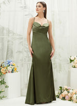 Olive Satin Cowl Neckline Adjustable Sexy Backless Cross Straps Bridesmaid Dress Rory