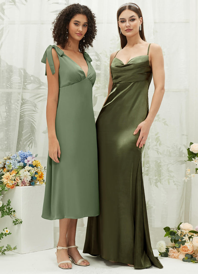 Olive Satin Cowl Neckline Adjustable Sexy Backless Cross Straps Bridesmaid Dress Rory For Women From NZ Bridal