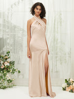 Champagne Halter Sleeveless Satin bridesmaid dresses R30517 Athena NZ Bridal c