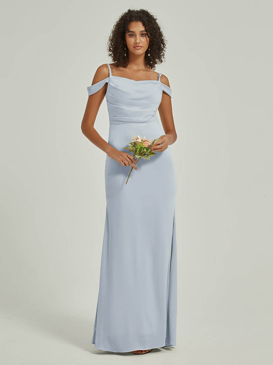 Cornflower Blue Cowl Neckline Straps Side Slit Silk Satin Convertible