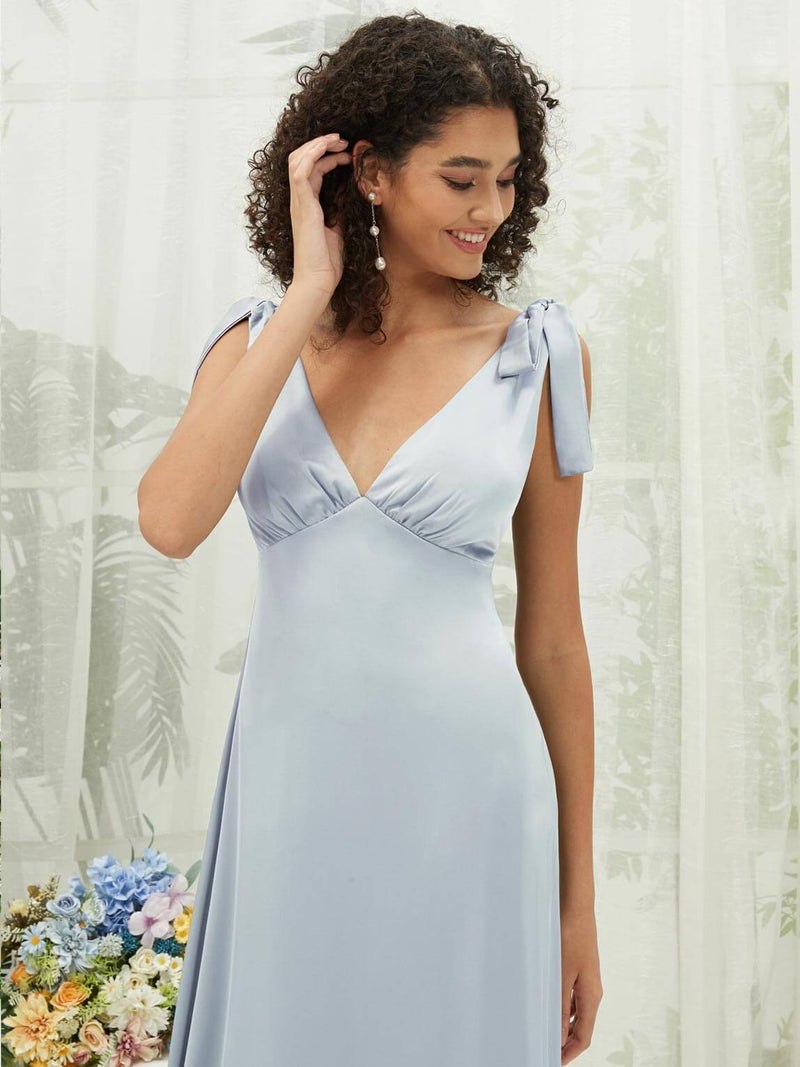 Cornflower Blue NZ Bridal V Neck Satin bridesmaid dresses BH30512 Gloria d