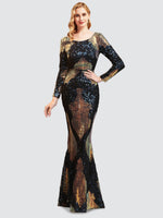 Dark Navy Long Sleeves Backless Sequin Prom Dress 023JQ Madison NZ Bridal a