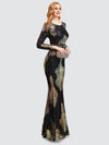 Dark Navy Long Sleeves Backless Sequin Prom Dress 023JQ Madison NZ Bridal c