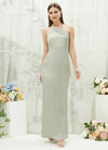  Sage Green Silk Satin Sheath Halter Neckline Sleeveless Floor Length Bridesmaid Dress Emerson for Women From NZ Bridal