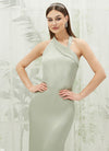  Sage Green Silk Satin Sheath Halter Neckline Sleeveless Floor Length Bridesmaid Dress Emerson for Women from NZ Bridal