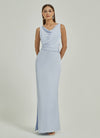 Cornflower Blue Satin Cowl Neck Strapless Sheath Floor Length Cut Out Floor Length  Bridesmaid Dress Vivian
