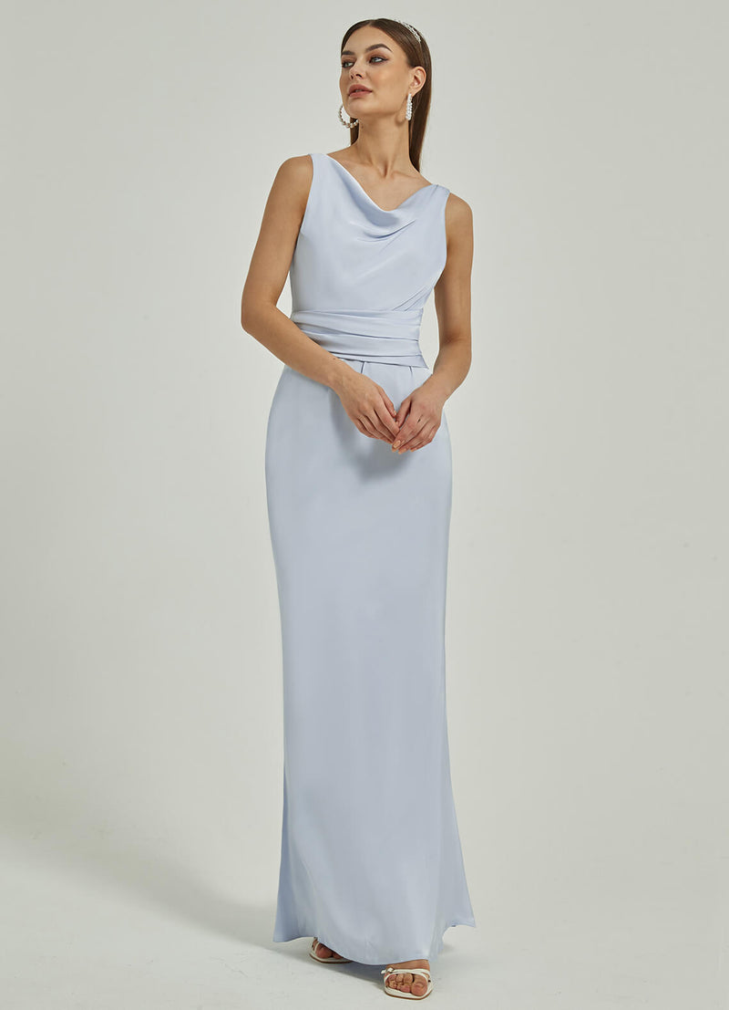 Satin Cowl Neck Strapless Sheath Floor Length Cut Out Floor Length Bridesmaid Dress Vivian