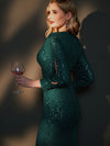 Red Sequin V-Neck Long Sleeve Floor Length Formal Mermaid Evening Dress