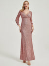 Pink Gold Sexy Sequined Long Sleeves Formal Mermaid Evening Dress -Erina