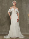 Diamond White Spaghetti Straps Mermaid Sweetheart Off Shoulder Wedding Dress with Chapel Train Avery