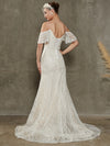 Diamond White Spaghetti Straps Mermaid Sweetheart Off Shoulder Wedding Dress with Chapel Train