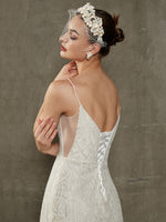 Convertible Diamond White Spaghetti Straps Mermaid Sweetheart Off Shoulder Wedding Dress with Chapel Train Avery