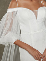 Bohemian Diamond White Lace Mermaid Off Shoulder Lantern Sleeve Wedding Dress Leonie