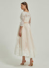 Diamond White/Champagne Lace 3 Quarter Sleeve High LowWedding Dress Tessa