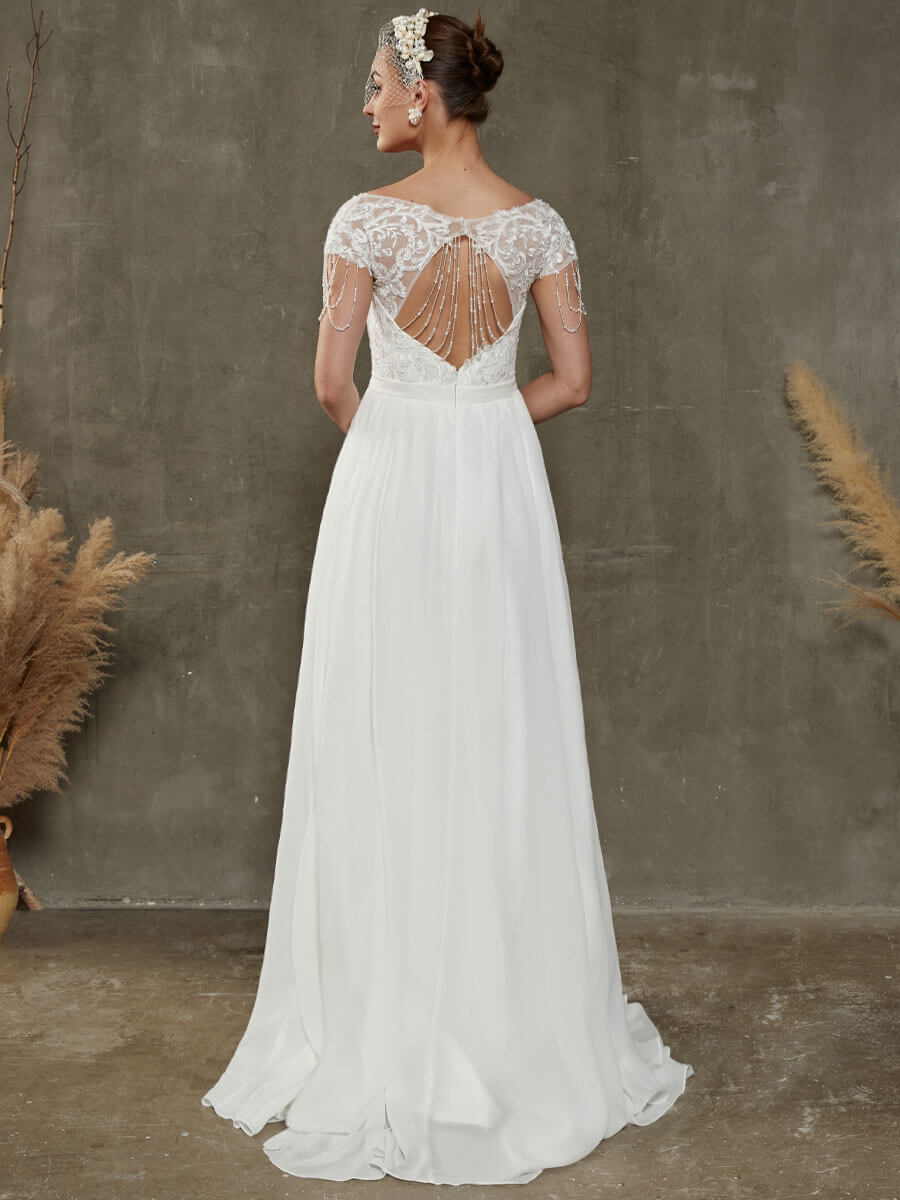 Chiffon Lace Tassels Flowing Wedding Dress Leah