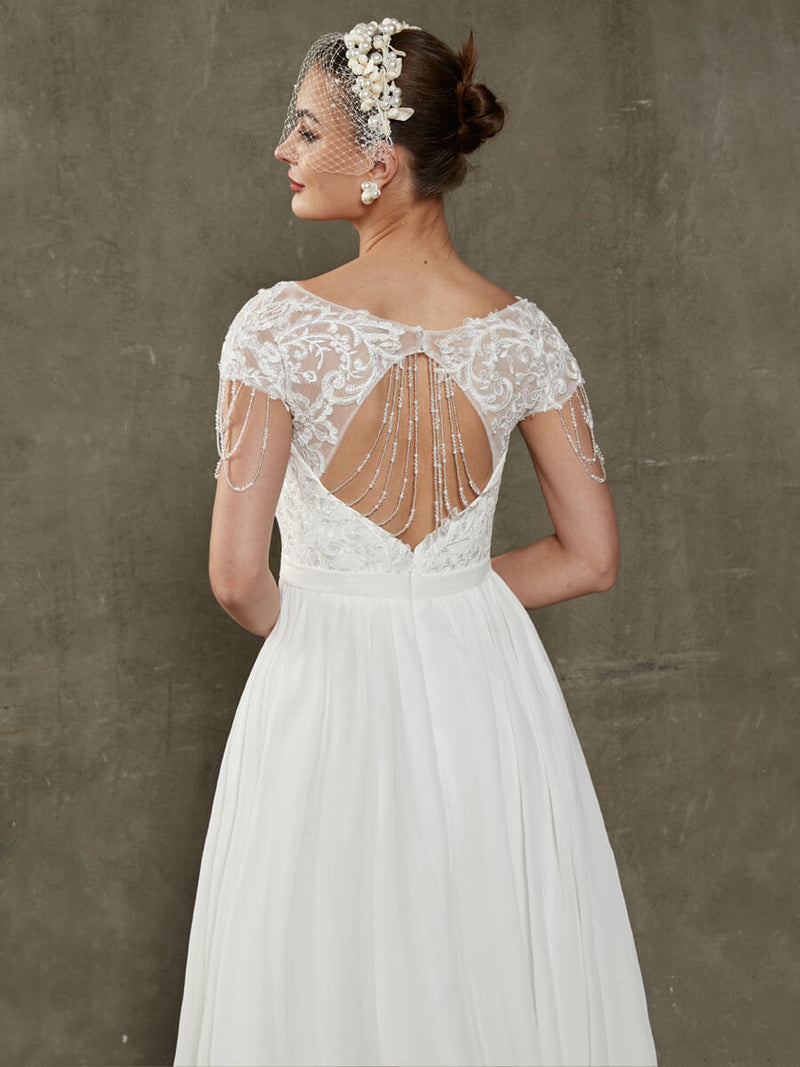 short sleeve lace open back wedding dress Short Sleeve V Neck Trumpet Beaded Lace Satin Open Back Wedding Dress