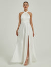 White Multi Ways Wrap Convertible Slit Bridesmaid Dress Strapless Satin A Line Gown Winnie