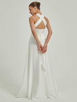 Multi Ways Wrap Convertible Slit Bridesmaid Dress Strapless Satin A-Line Gown-Winnie