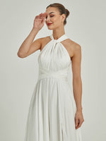 White Multi Ways Wrap Convertible Slit Bridesmaid Dress Strapless Satin A Line Floor Length Gown Winnie