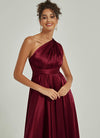 Burgundy Multi Ways Wrap Convertible Slit Bridesmaid Butterfly Sleeves & One Shoulder & Strapless & Off-shoulder & Straps & Halter Neck Satin A-Line Dress Floor Length Formal Gown with Pocket-Winnie