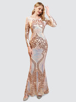 Long Sleeves Backless Champagne Gold Sequin Prom Dress 023JQ Madison NZ Bridal c