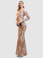 Long Sleeves Backless Champagne Gold Sequin Prom Dress 023JQ Madison NZ Bridal d