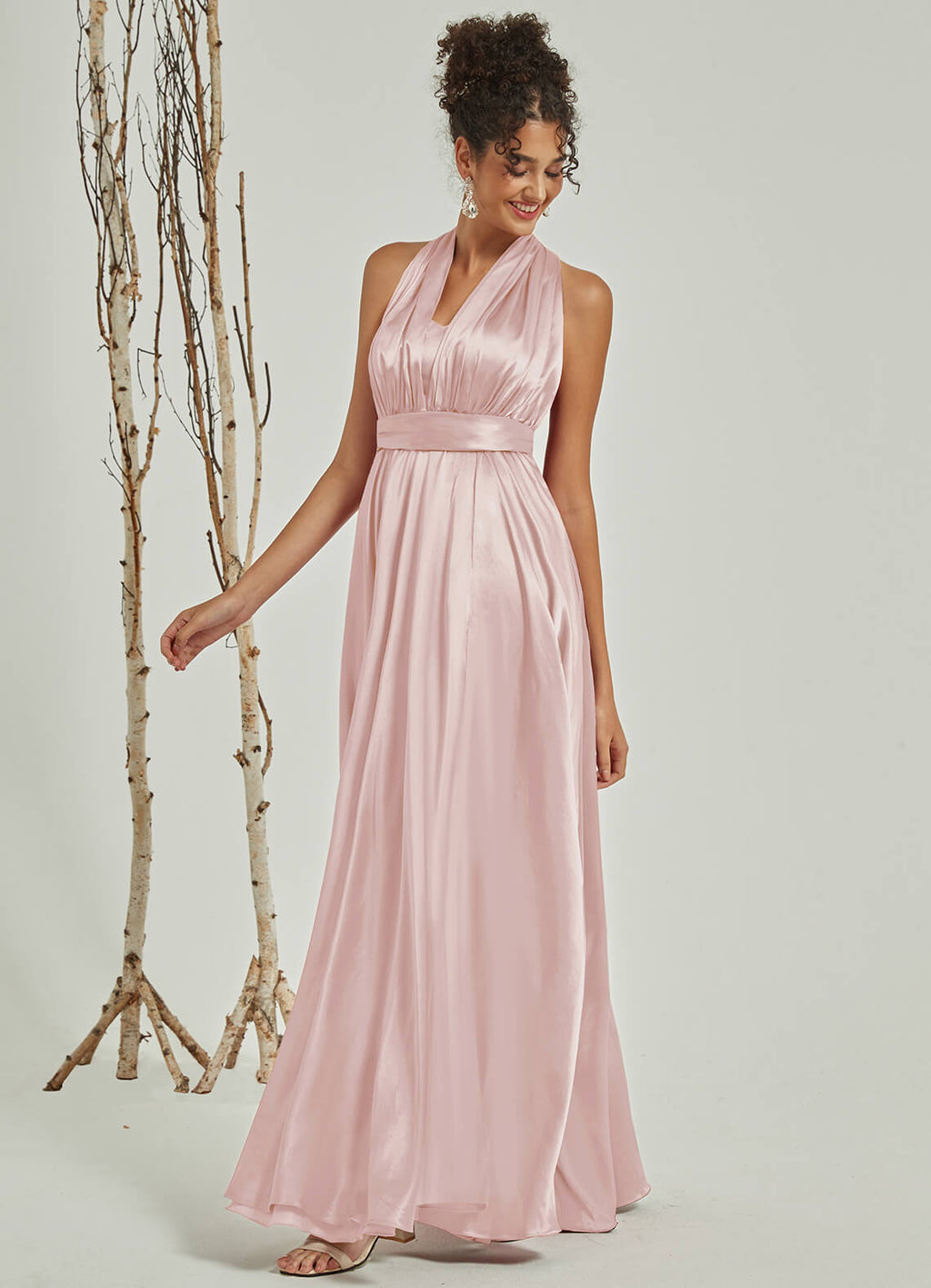 Muti Way Wrap Satin Blush bridesmaid dresses NZ Bridal JS30218 Winnie g1