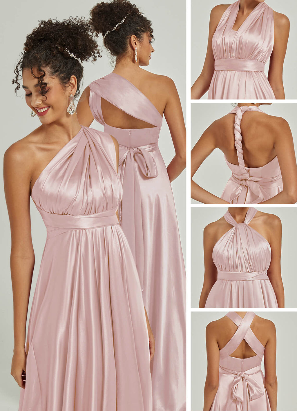 Muti Way Wrap Satin Blush bridesmaid dresses NZ Bridal JS30218 Winnie g1