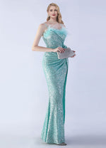 NZ Bridal Agua Feather Spaghetti Straps Maxi Sequin Prom Dress 31365 Sadie c