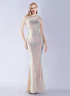 NZ Bridal Apricot Multi Feather One Shoulder Maxi Sequin Prom Dress 31359 Ruby a