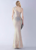 NZ Bridal Apricot Multi Feather One Shoulder Maxi Sequin Prom Dress 31359 Ruby b